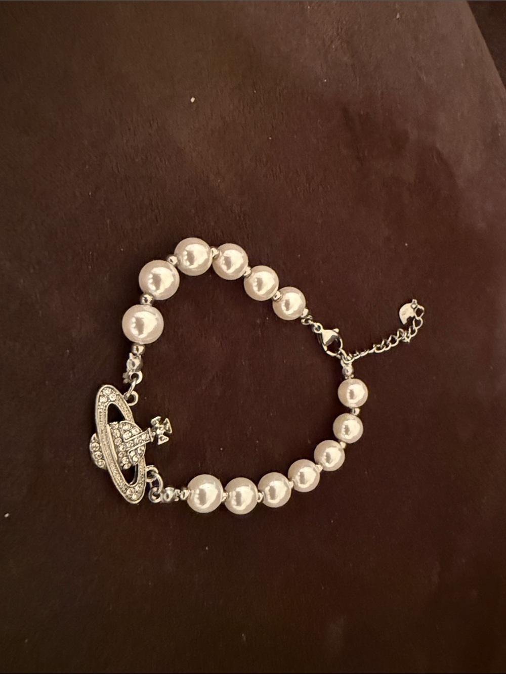 Pearl Bead Orb Pendant Bracelet - Silver Tone
